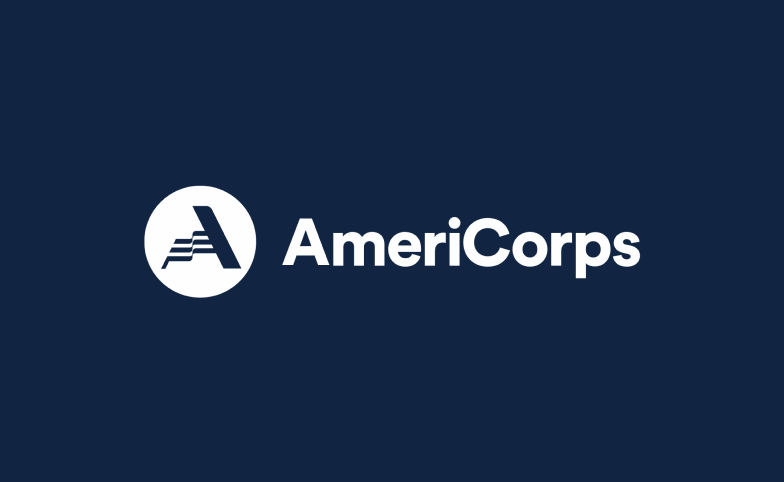 AmeriCorps logo on a navy blue background