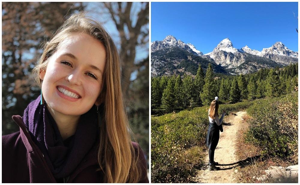 portrait of Claire Quinlan and picture of Clair hiking in Wyoming