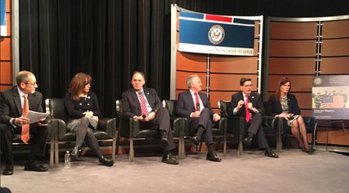 National Commission on Military, National, and Public Service panel on stage